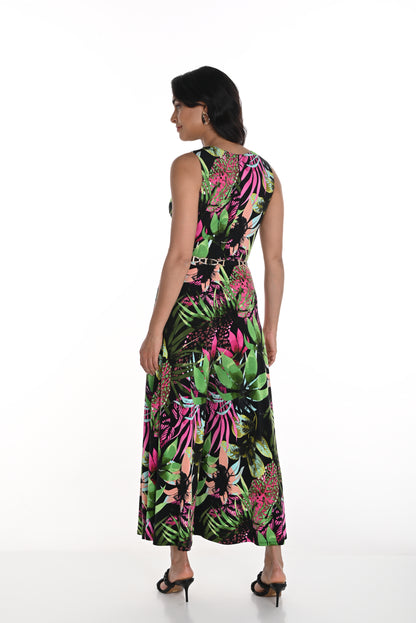 Tropical Print Godl Belt Jumpsuit. Style FL256123