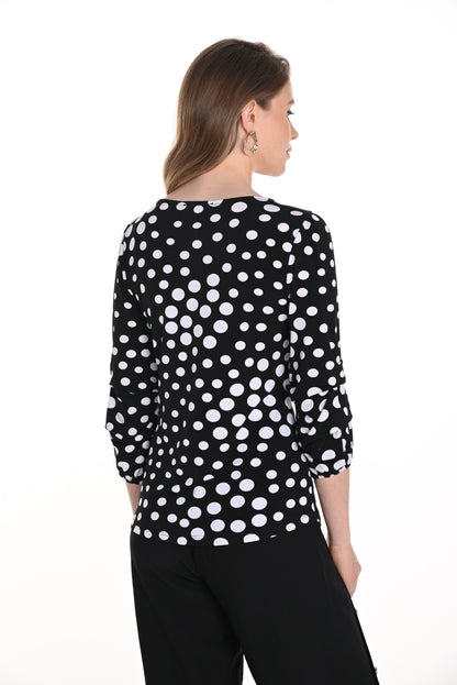 Puffed & Ruffled Sleeve Polka Dot Top. Style FL256309