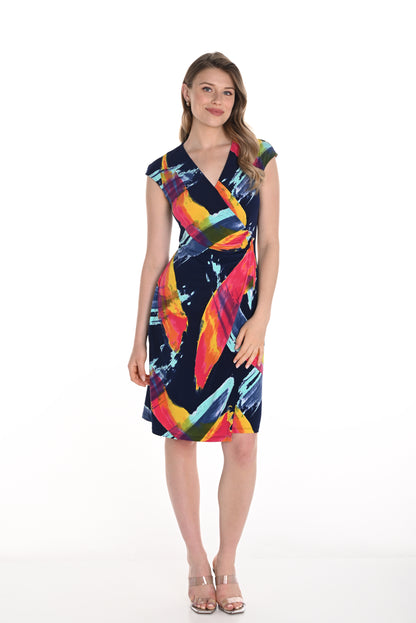 Wrap Style Cap Sleeve Printed Dress. Style FL256388