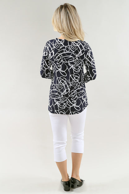 Abstract Print 3/4 Sleeve Stretch Lightweight Top. Style MT26S259