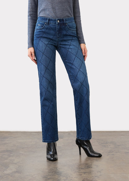 Christina Embroidered Argyle Straight Leg Jean. Style FD5404779