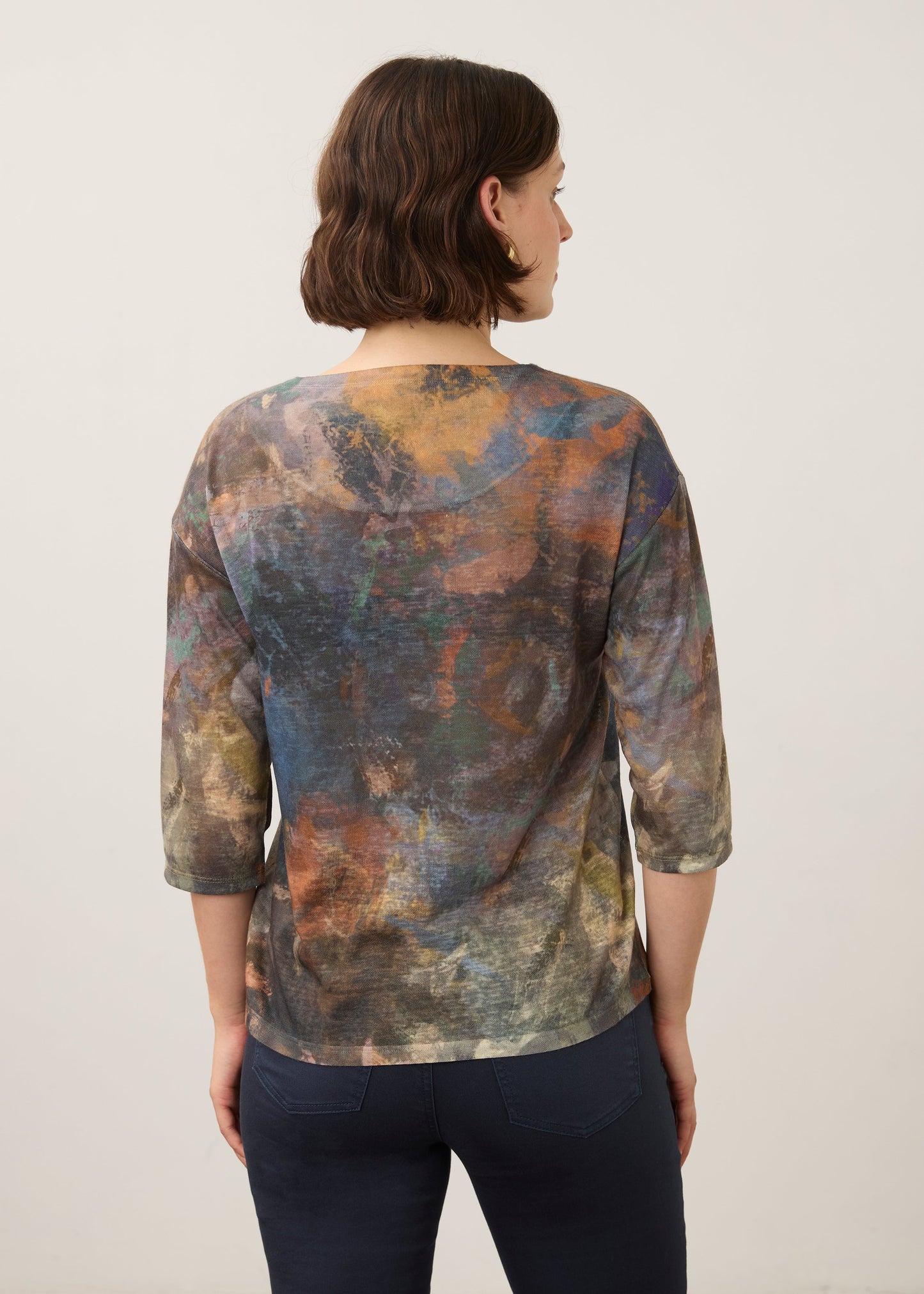 Abstract Print Boat Neck Drop Shoulder Top. Style FD3901451