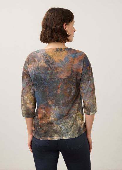 Abstract Print Boat Neck Drop Shoulder Top. Style FD3901451