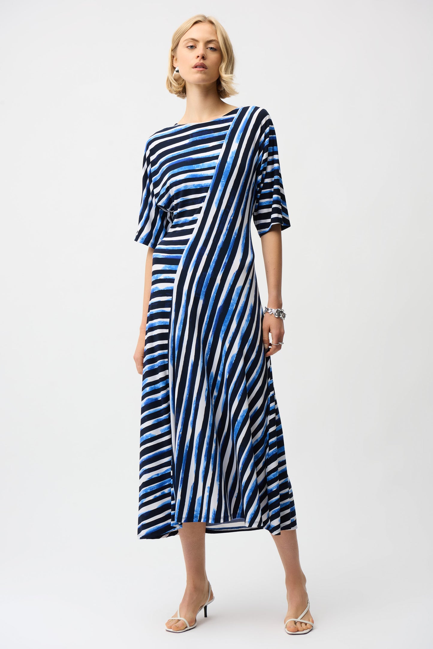 Casual Striped 3/4 Sleeve Midi Dress. Style JR261047