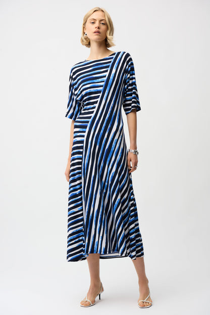 Casual Striped 3/4 Sleeve Midi Dress. Style JR261047