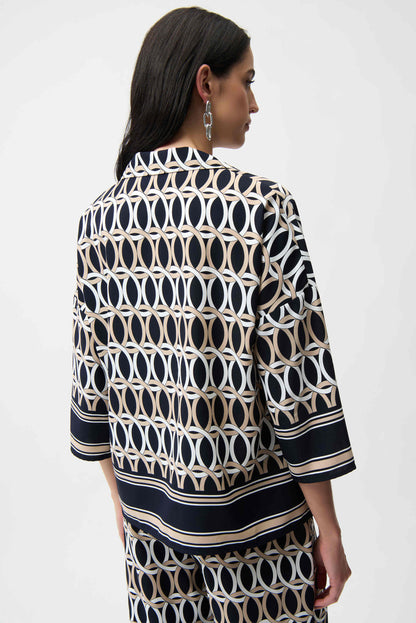 Geometric Print Boxy Shirt Collar Top. Style JR261057