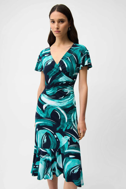 Abstract Print Wrap Style Midi Dress. Style JR261063