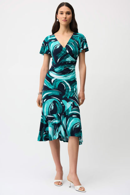 Abstract Print Wrap Style Midi Dress. Style JR261063