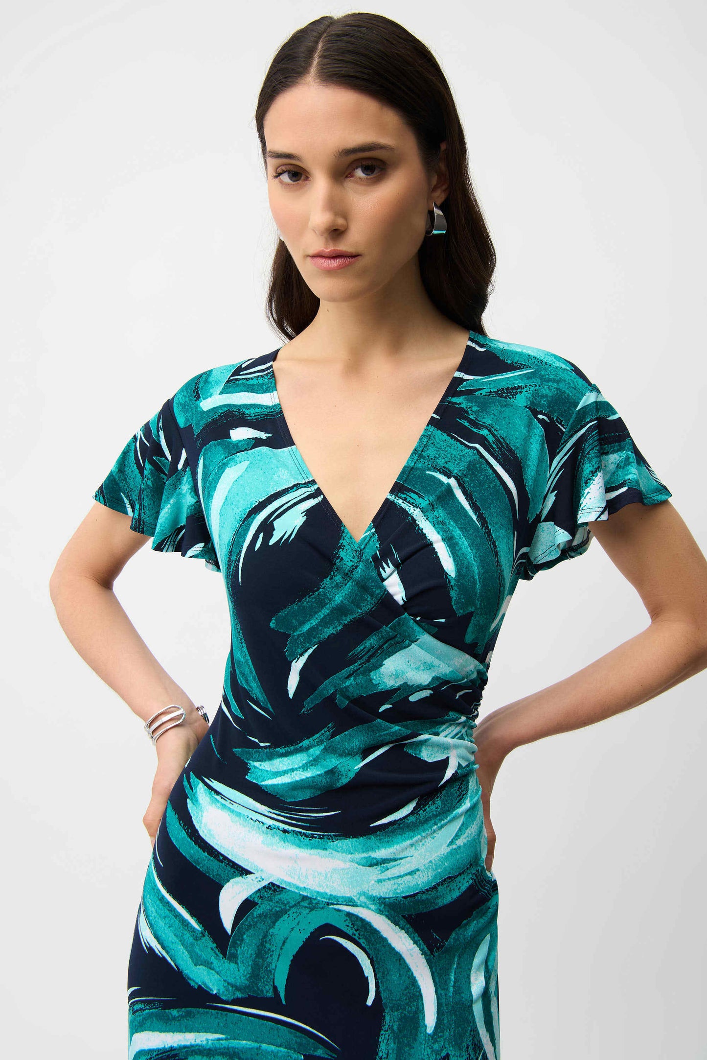 Abstract Print Wrap Style Midi Dress. Style JR261063