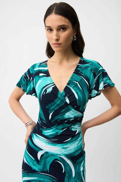 Abstract Print Wrap Style Midi Dress. Style JR261063