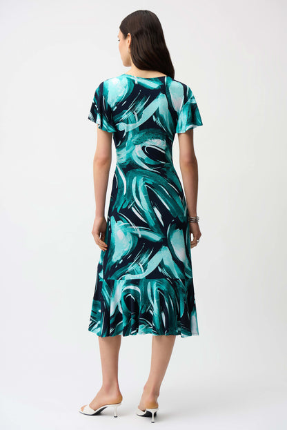Abstract Print Wrap Style Midi Dress. Style JR261063