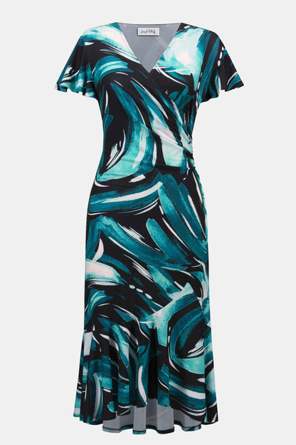 Abstract Print Wrap Style Midi Dress. Style JR261063