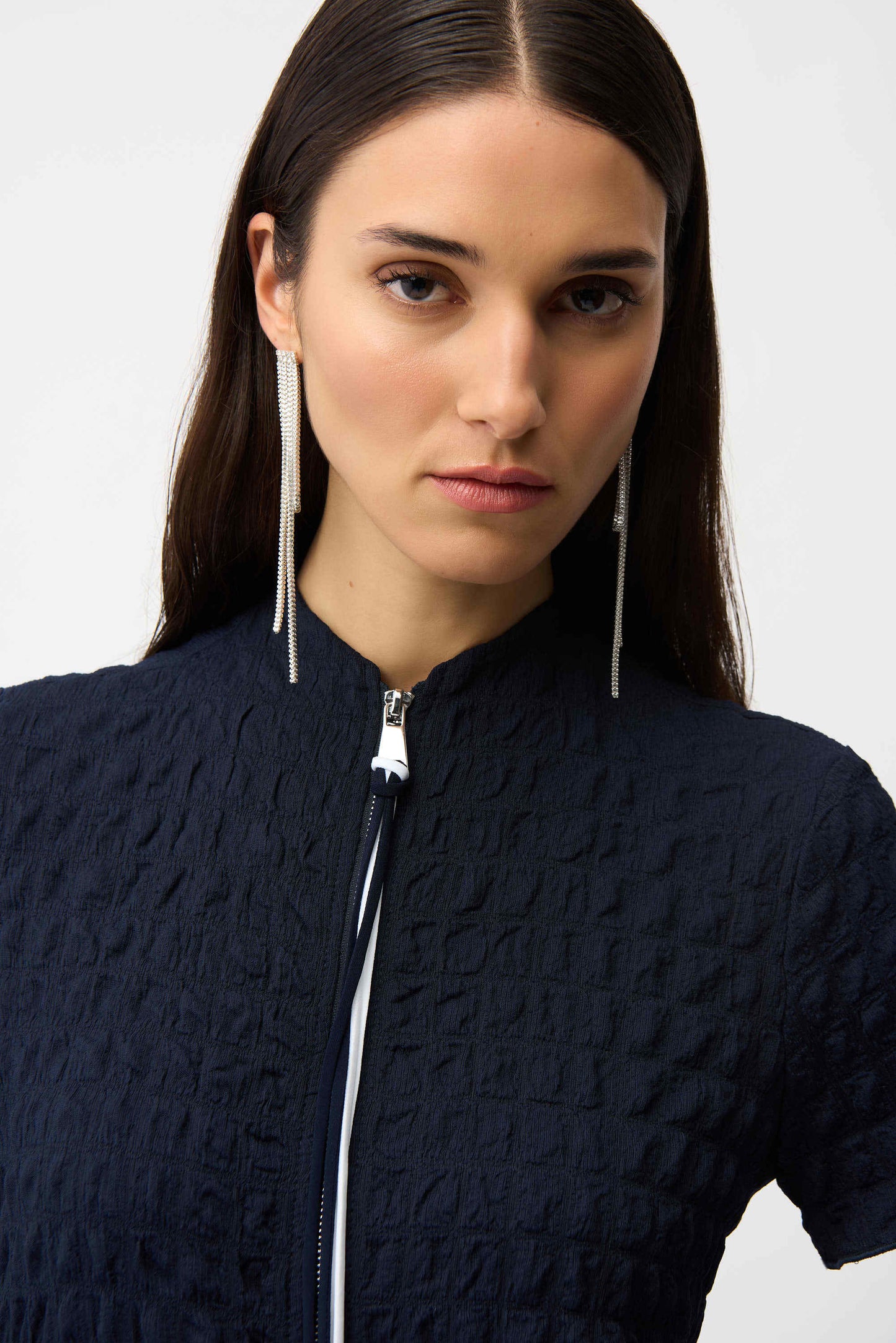 Textured Knit Front Zipper Cocoon Dress. Style JR261064