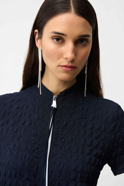 Textured Knit Front Zipper Cocoon Dress. Style JR261064