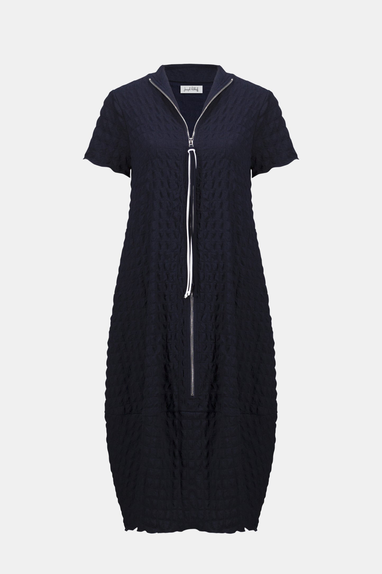 Textured Knit Front Zipper Cocoon Dress. Style JR261064