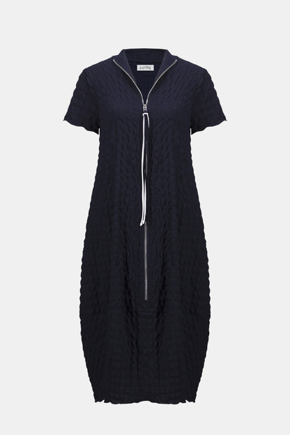 Textured Knit Front Zipper Cocoon Dress. Style JR261064