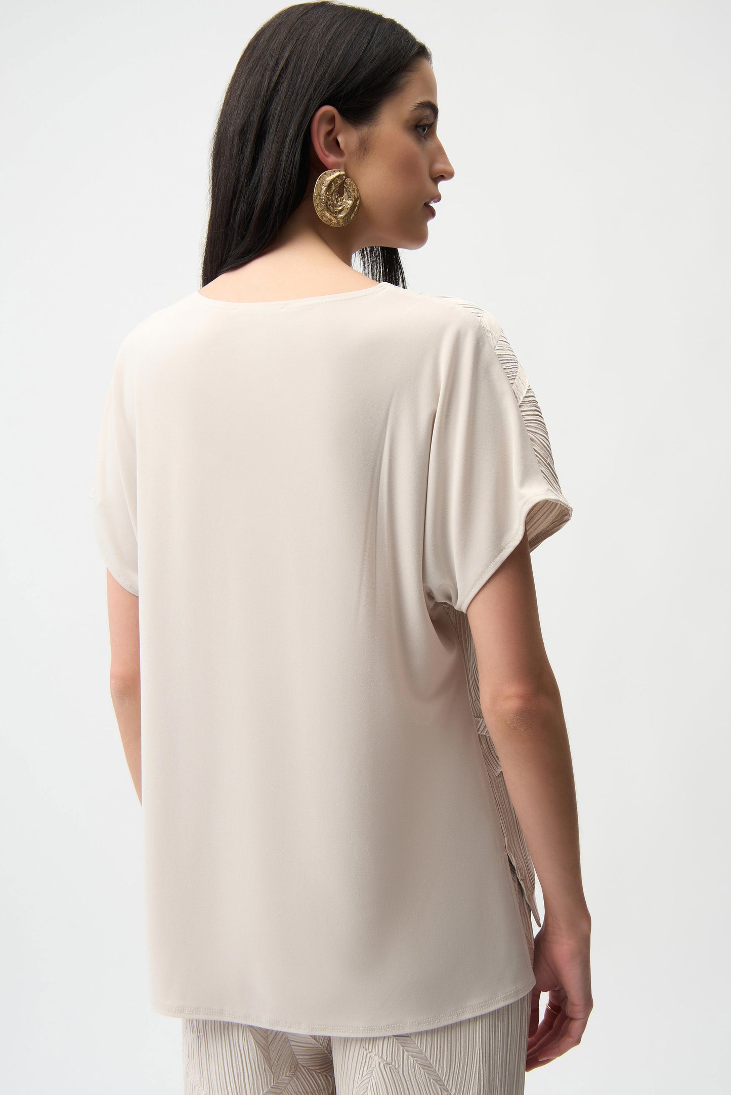 Pleated Satin Boxy Silky Knit Back Top. Style JR261160