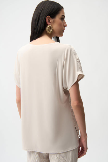 Pleated Satin Boxy Silky Knit Back Top. Style JR261160