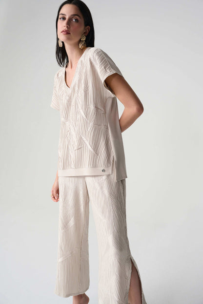 Pleated Satin Boxy Silky Knit Back Top. Style JR261160