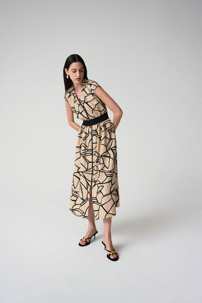 Seersucker Abstract Print Fit and Flare Dress. Style JR261163