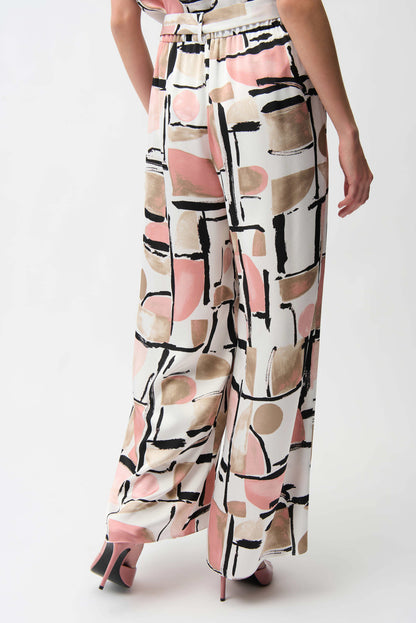 Recycled Satin Abstract Print Wide Leg Pull-On Pants. Style JR261198
