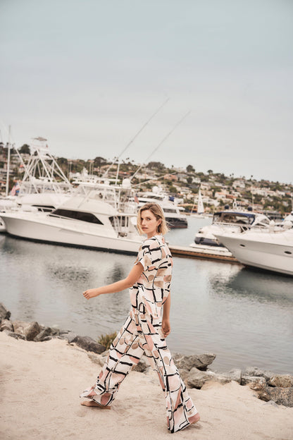 Recycled Satin Abstract Print Wide Leg Pull-On Pants. Style JR261198