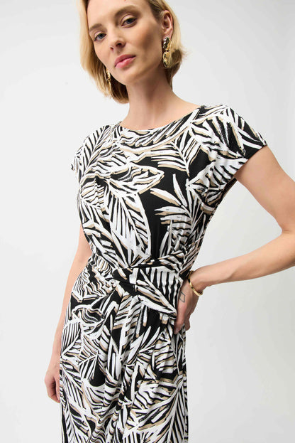 Silky Knit Tropical Print Fit and Flare Dress. Style JR261211