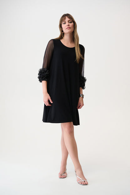 Ruffle Trim Mesh & Knit A-line Dress. Style JR261212