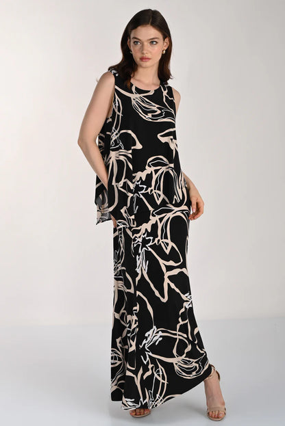 Abstract Print Sleeveless Maxi Dress. Style FL261227