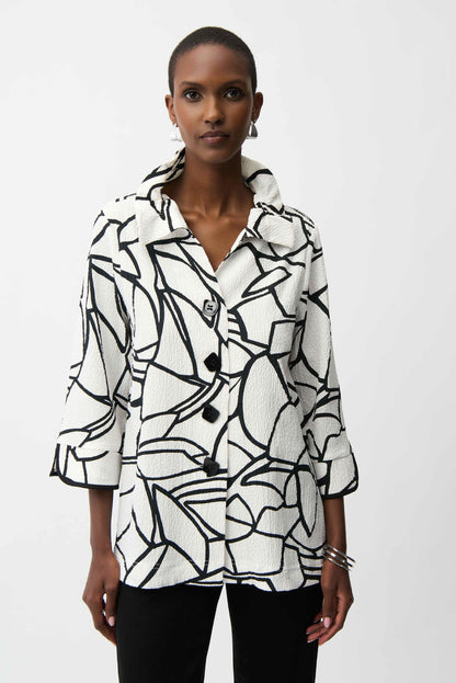 Seersucker Abstract Print Trapeze Jacket. Style JR261239