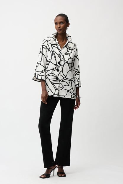 Seersucker Abstract Print Trapeze Jacket. Style JR261239
