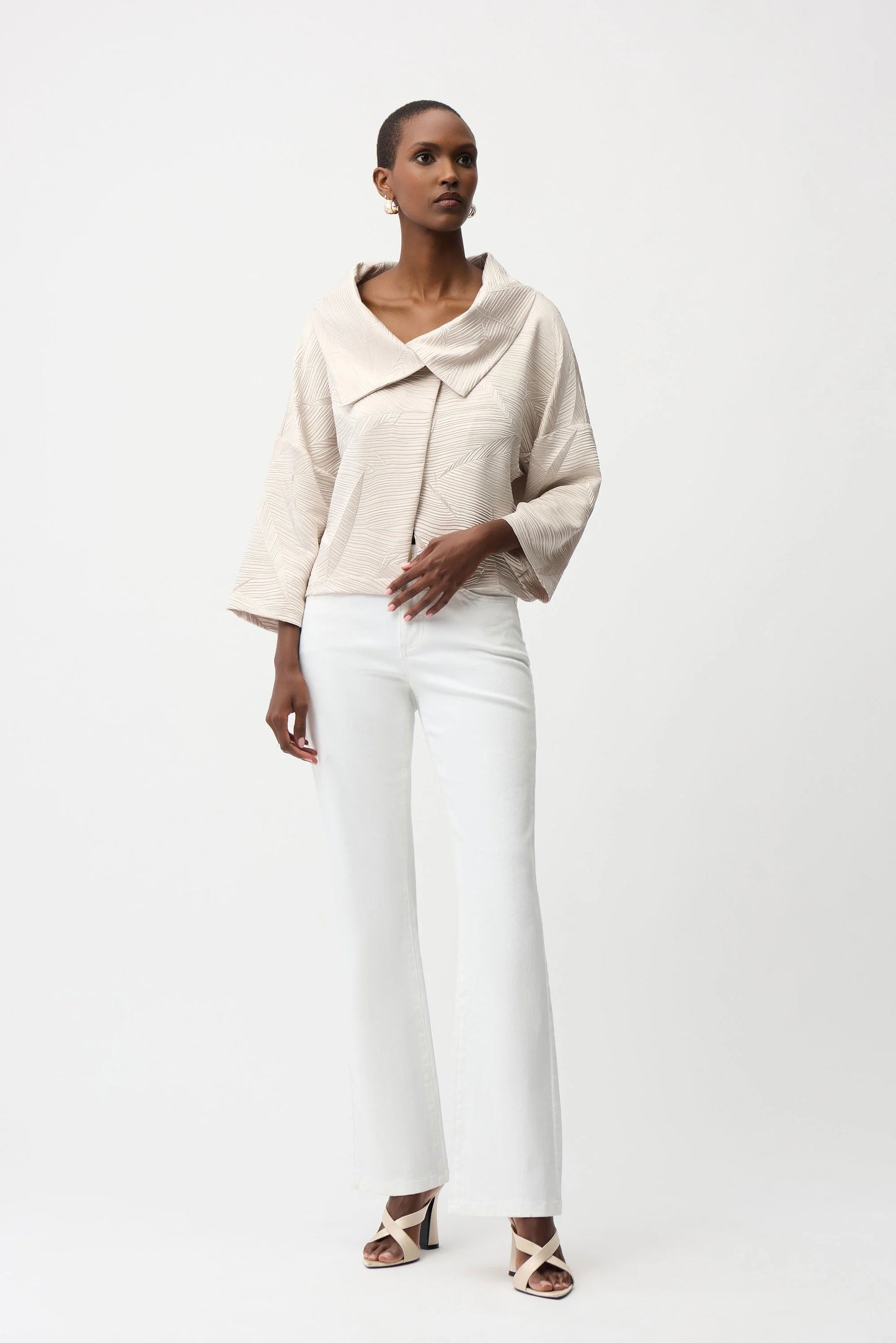 Pleated Satin Boxy Overlay Collar Jacket. Style JR261241