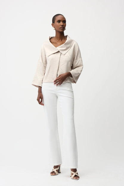 Pleated Satin Boxy Overlay Collar Jacket. Style JR261241