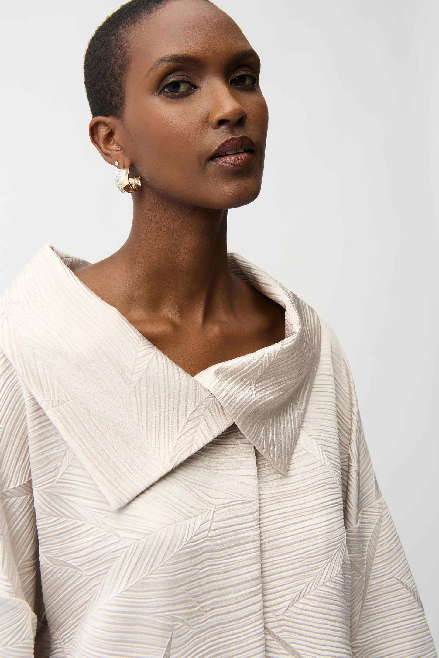 Pleated Satin Boxy Overlay Collar Jacket. Style JR261241
