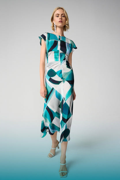 Textured Satin Geometric Print Fit and Flare Dress. Style JR261251