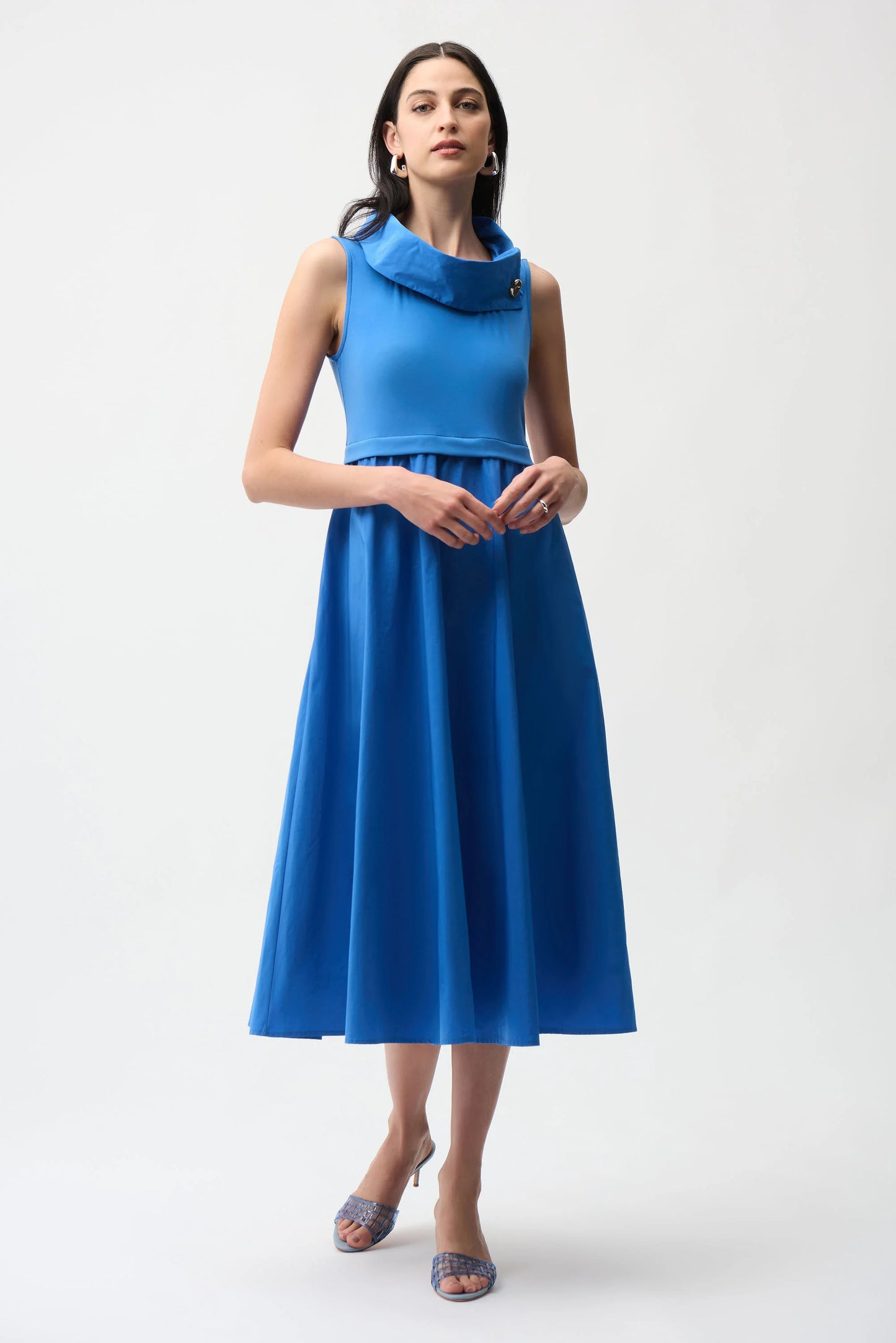 Silky Knit And Memory Fit and Flare Shawl Collar Dress. Style JR261274