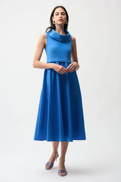 Silky Knit And Memory Fit and Flare Shawl Collar Dress. Style JR261274