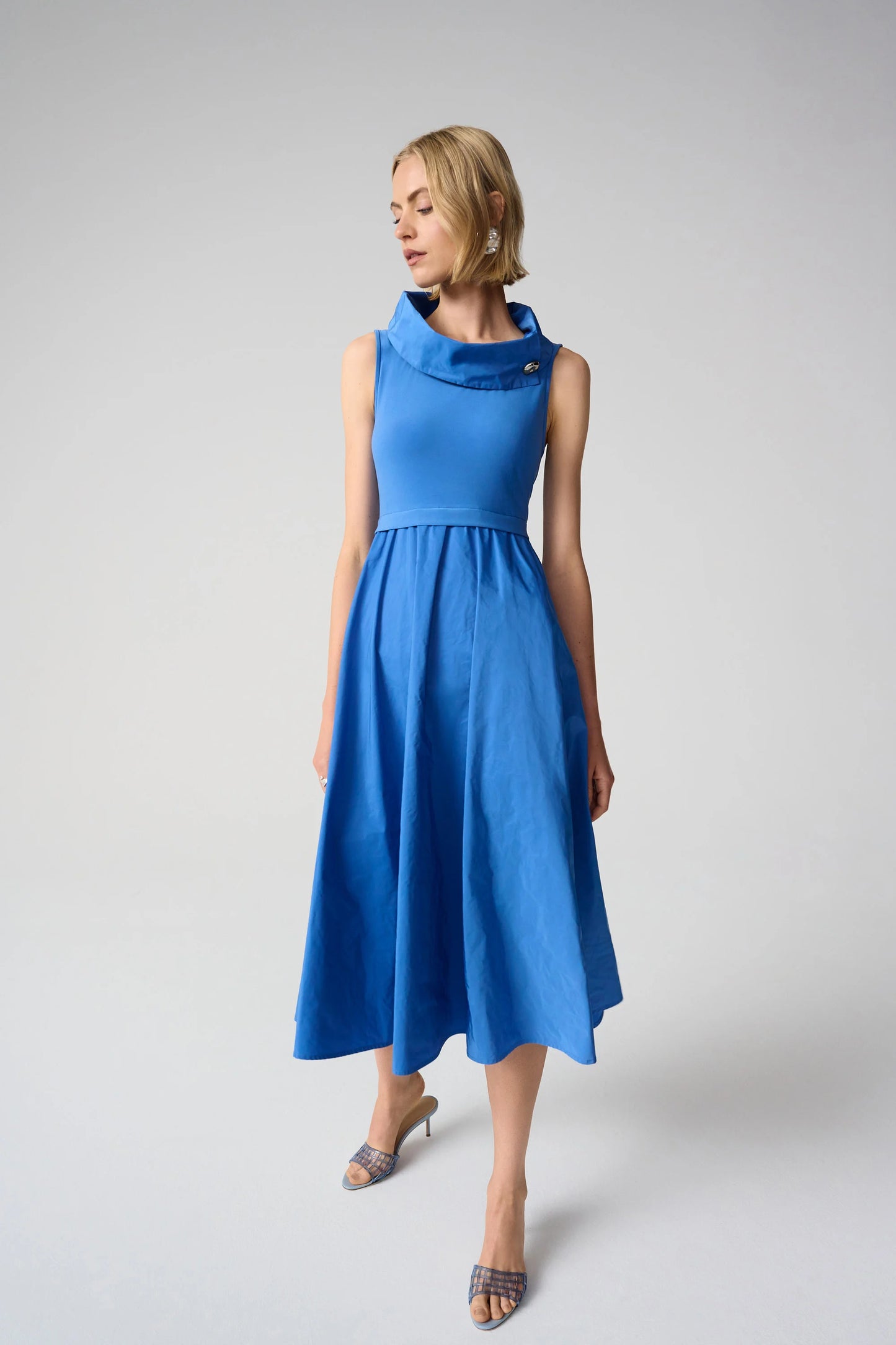 Silky Knit And Memory Fit and Flare Shawl Collar Dress. Style JR261274