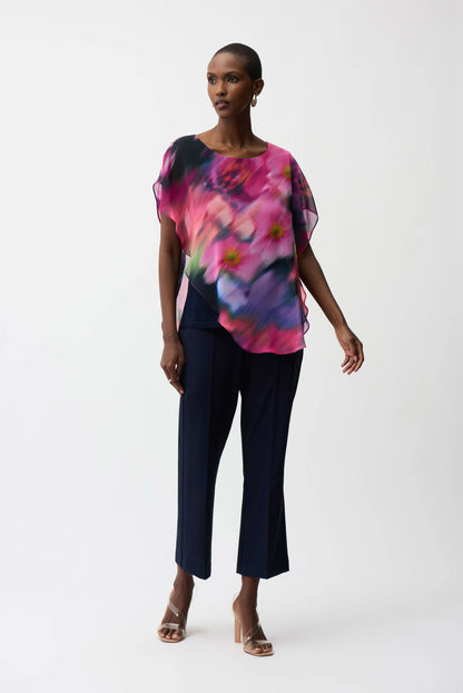 Recycled Chiffon Floral Print Asymmetrical Layered Top. Style JR261281