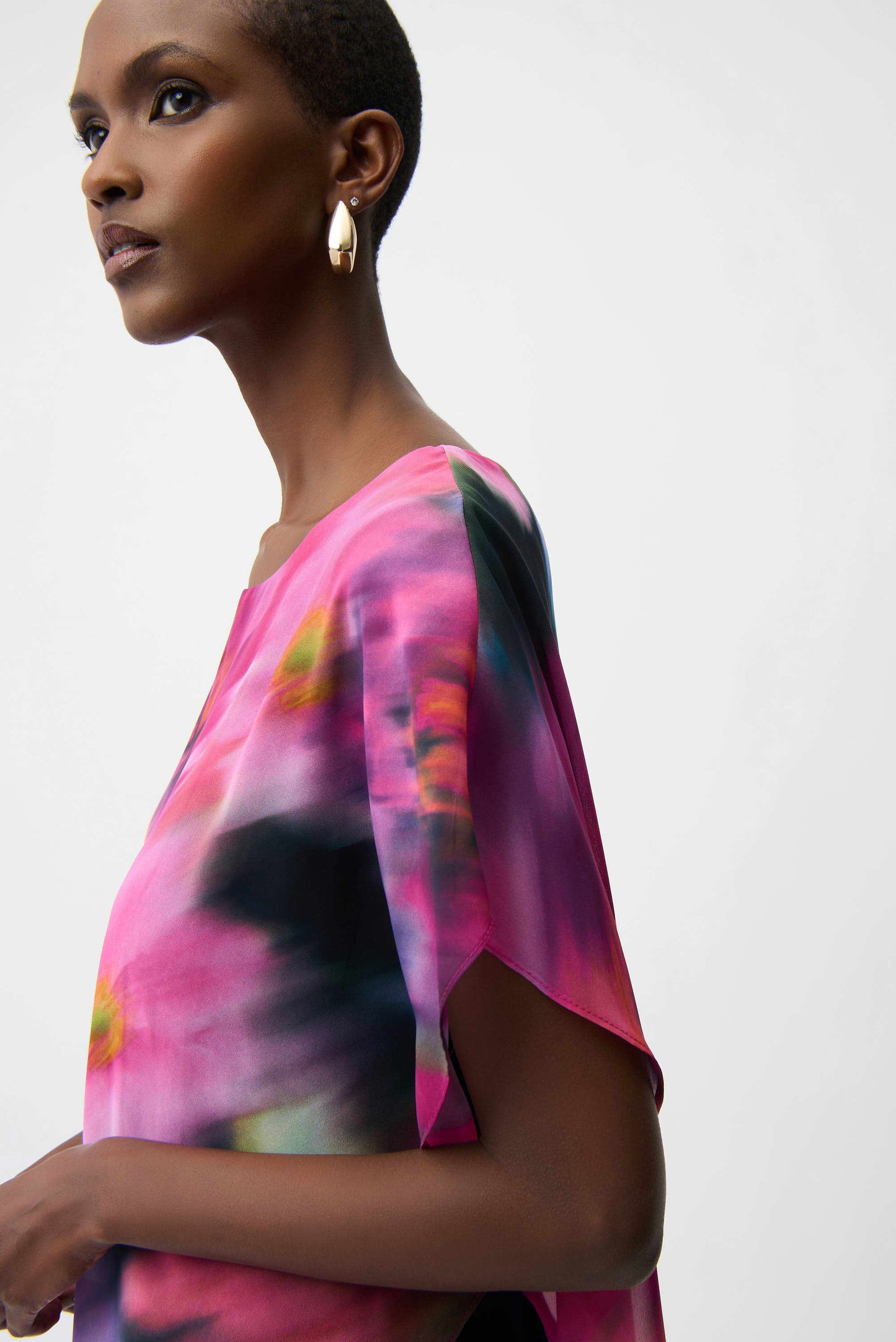 Recycled Chiffon Floral Print Asymmetrical Layered Top. Style JR261281