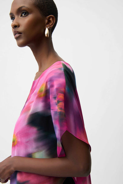 Recycled Chiffon Floral Print Asymmetrical Layered Top. Style JR261281