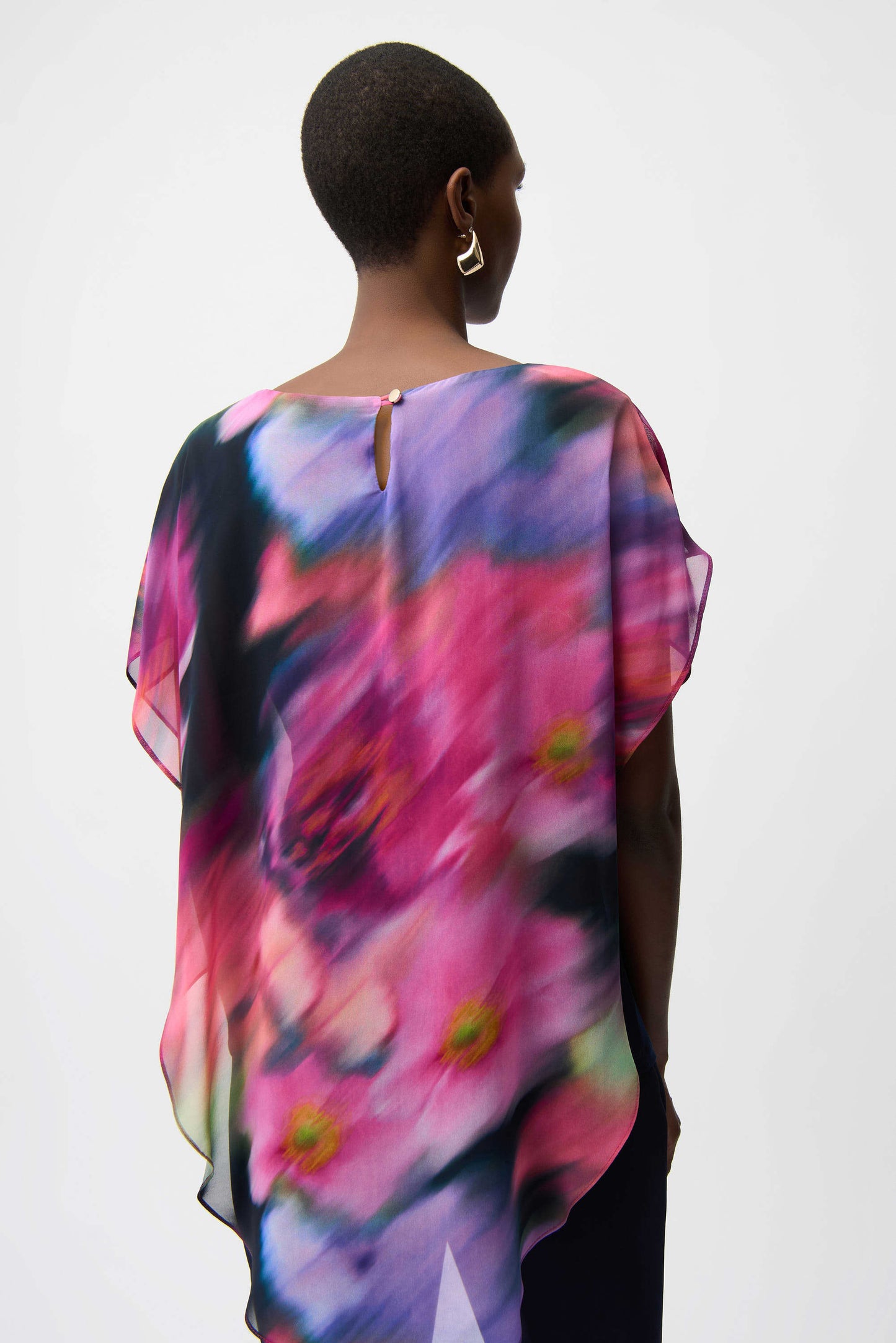 Recycled Chiffon Floral Print Asymmetrical Layered Top. Style JR261281