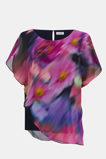 Recycled Chiffon Floral Print Asymmetrical Layered Top. Style JR261281