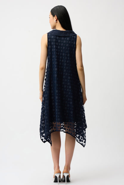 Dot Embroidered Mesh Handkerchief Cowl Collar Dress. Style JR261299