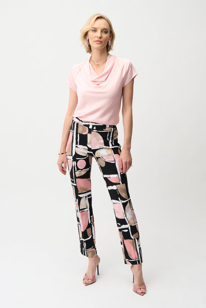 Silky Knit Abstract Print Straight Pull-On Pants. Style JR261309