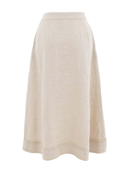 Button Front Linen Lightweight Midi Skirt. Style DOLC26131