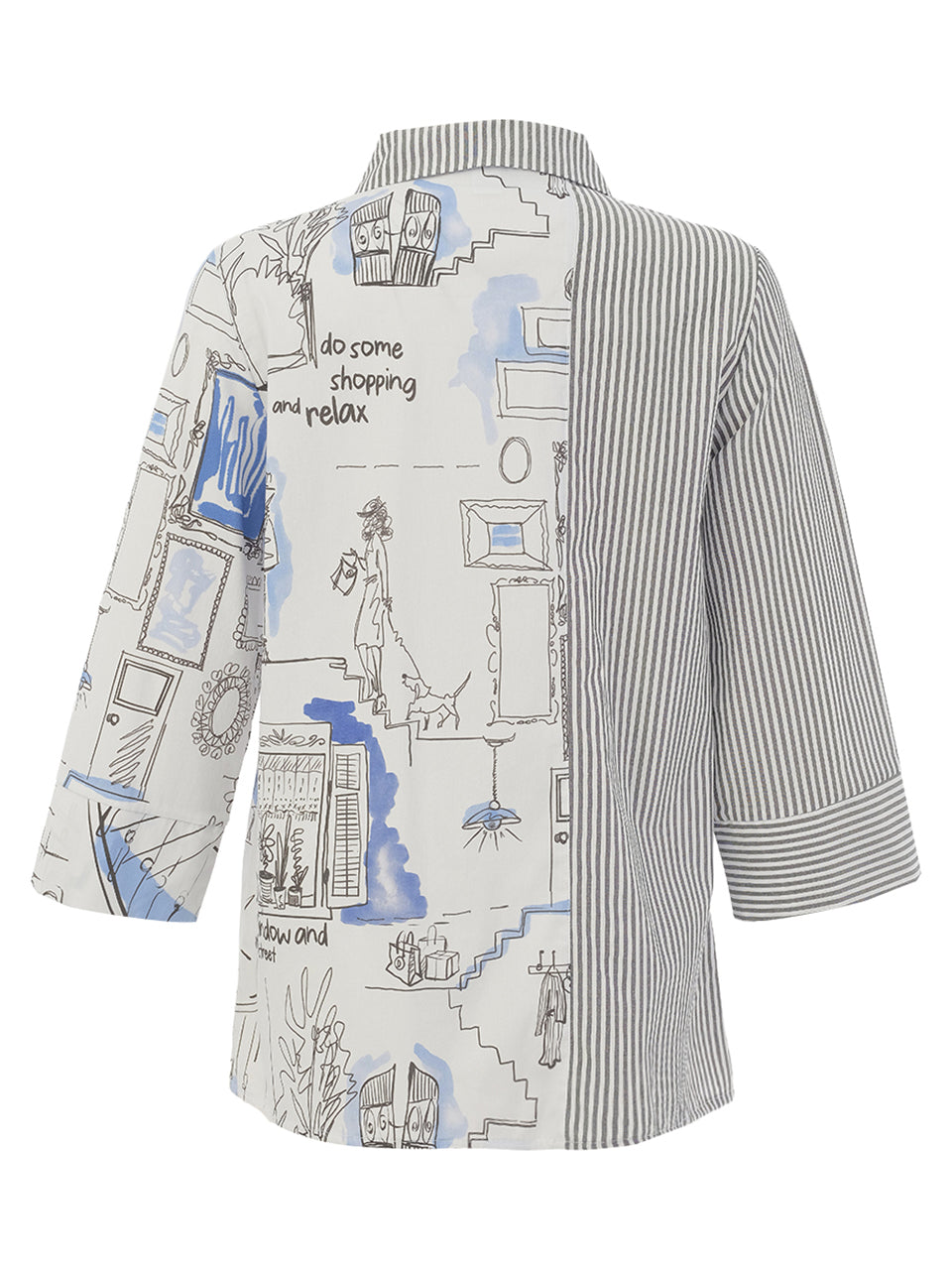 Stripes & Sketch Print Button Front Top. Style DOLC26154