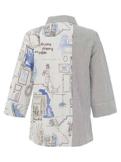 Stripes & Sketch Print Button Front Top. Style DOLC26154