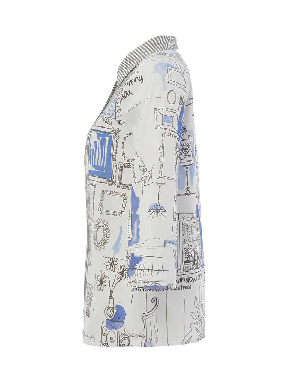 Stripes & Sketch Print Button Front Top. Style DOLC26154