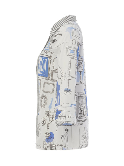 Stripes & Sketch Print Button Front Top. Style DOLC26154